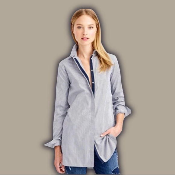 J. Crew ‘Endless Striped Button-Up Shirt’ in Navy Blue & White Size 2 - Picture 1 of 16